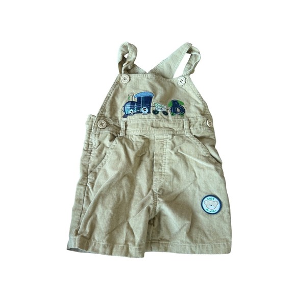 Toffy House Baby Corduroy Overalls Train Applique Tan 12-18 Months - Picture 1 of 3